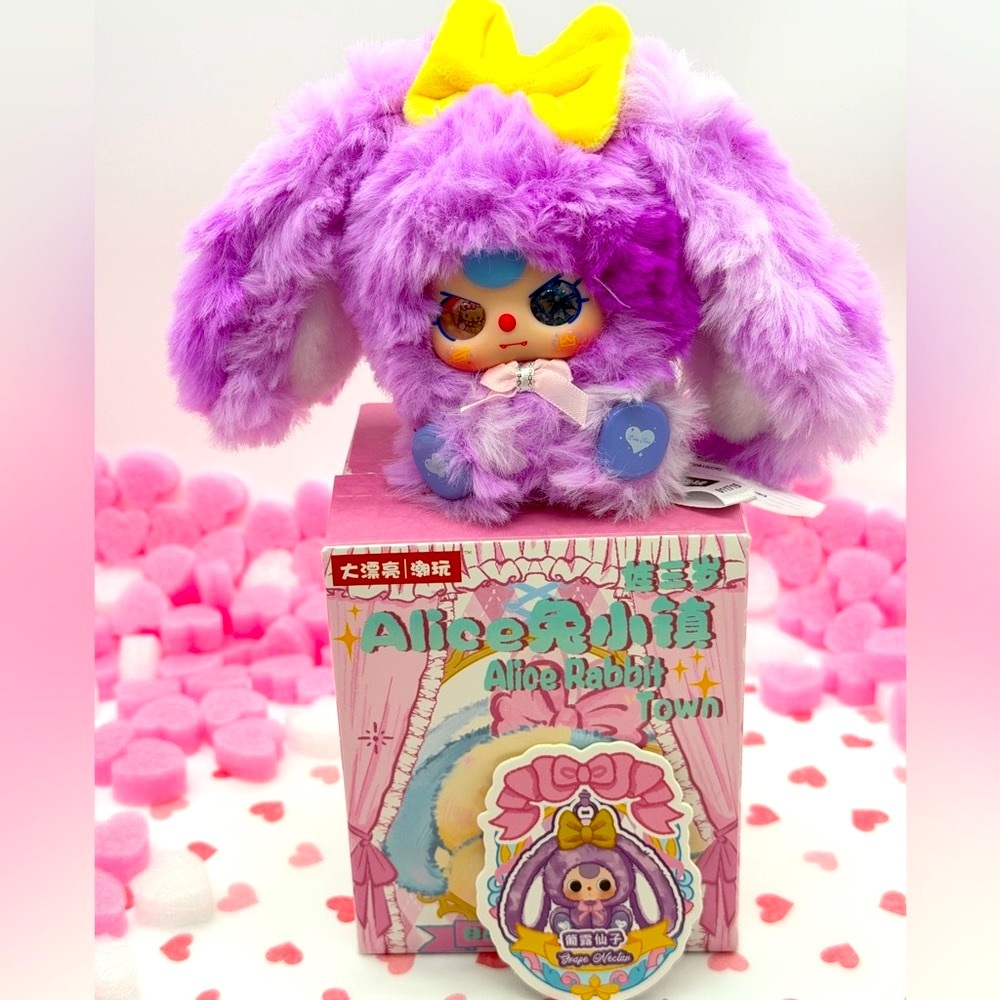 Baby Three Alice Rabbit Town Plush Keychain – Custom Face Version 🐰💜